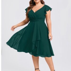JJS House Emerald Green V-Neck Flutter Sleeve Dress Size 8